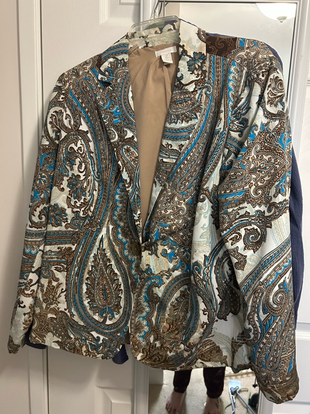Chico’s size 2 Paisley Pattern Blue & Brown Women's Blazer Jacket
